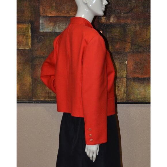 Louis Feraud Designer Red Wool Cropped Matador Style Bolero Jacket Size 14 - Picture 5 of 6